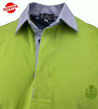 Carica l'immagine nel visualizzatore di Gallery, POLO Uomo Piquet Blu Verde Brillante Collo a Righine Bianco Blu