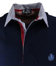 Carica l'immagine nel visualizzatore di Gallery, Piquet Uomo Manica Corta Blu Navy Collo Puntino Bianco Blu