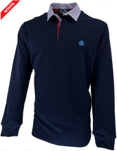 Carica l'immagine nel visualizzatore di Gallery, POLO Uomo Manica Lunga Cotone Elasticizzato Blu Navy Collo Quadrettino