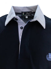 Carica l'immagine nel visualizzatore di Gallery, POLO Piquet Blu navy manica lunga collo a righe bianche e blu