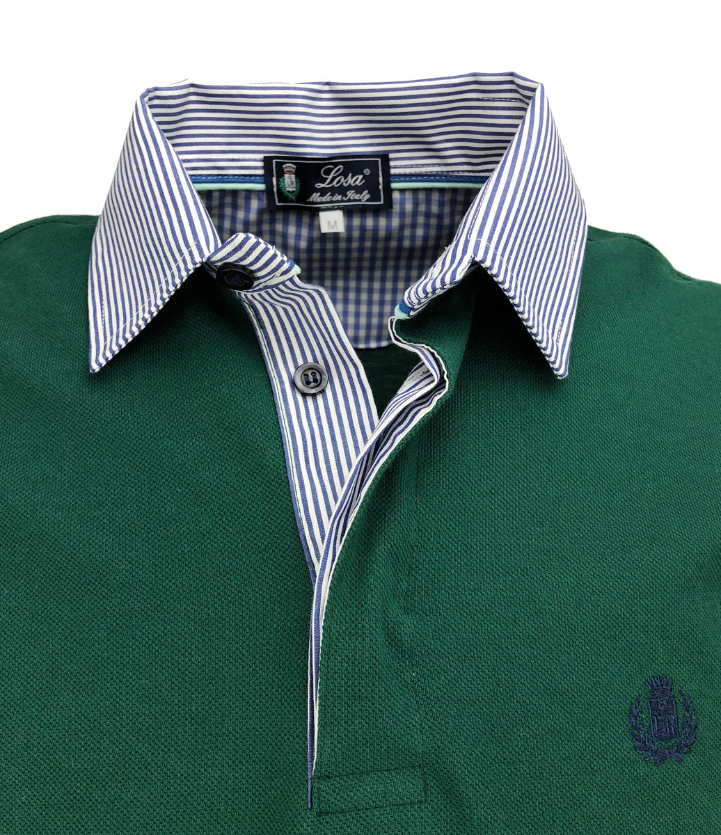 POLO Piquet Collo Camicia a righe Uomo Verde LOSA MADE IN ITALY