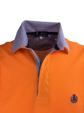 Carica l'immagine nel visualizzatore di Gallery, POLO Piquet Arancio collo Rigato bianco e blu