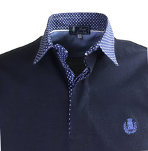 Carica l'immagine nel visualizzatore di Gallery, POLO Piquet  Blu Navy collo fantasia fiore bianco
