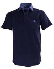 Carica l'immagine nel visualizzatore di Gallery, POLO Piquet  Blu Navy collo fantasia fiore bianco