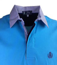 Carica l'immagine nel visualizzatore di Gallery, POLO Piquet Turchese collo a righe bianche e blu