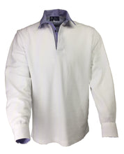 Carica l'immagine nel visualizzatore di Gallery, POLO Piquet Bianca collo a righe bianche e blu