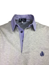 Carica l'immagine nel visualizzatore di Gallery, POLO Piquet Grigio melange collo a righe bianche e blu