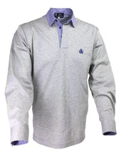 Carica l'immagine nel visualizzatore di Gallery, POLO Piquet Grigio melange collo a righe bianche e blu