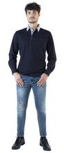 Carica l'immagine nel visualizzatore di Gallery, POLO Piquet Blu navy manica lunga collo a righe bianche e blu