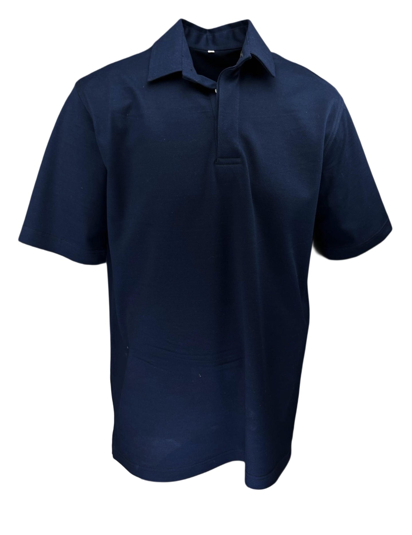 Piquet Uomo Blu Navy In Tinta Unita Collo Camicia Filo Scozia