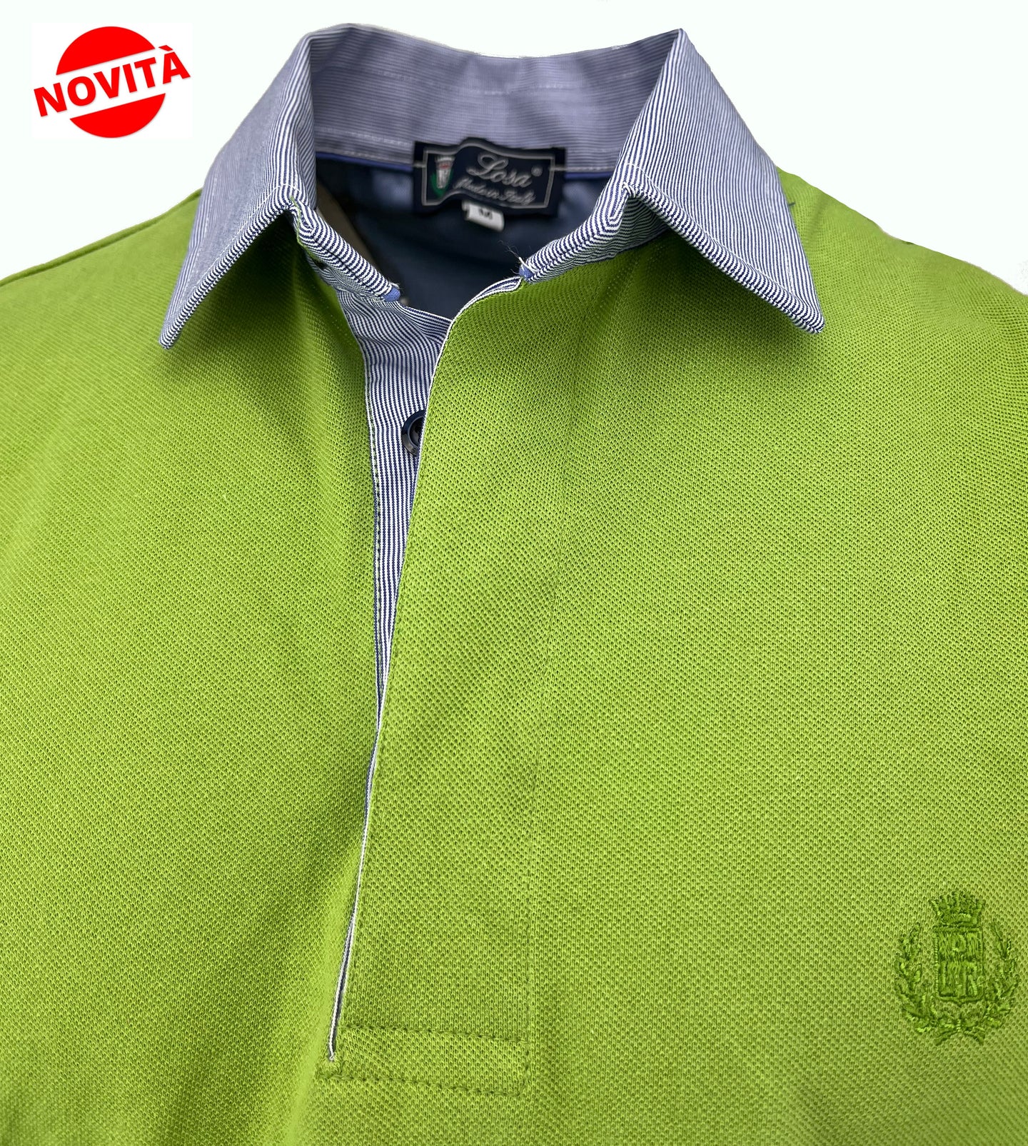 POLO Uomo Piquet  Blu Verde Brillante Collo a Righine Bianco Blu
