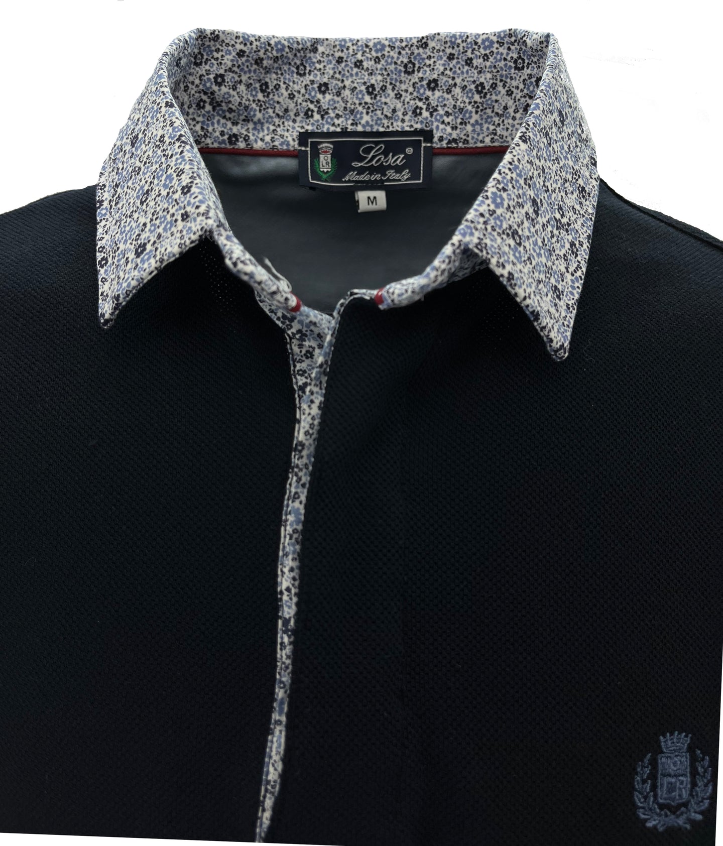 Polo Piquet Uomo Blu Navy Collo Fantasia Fiori