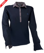 Carica l'immagine nel visualizzatore di Gallery, POLO Donna Manica Lunga Piquet BLU Navy Collo Fantasia
