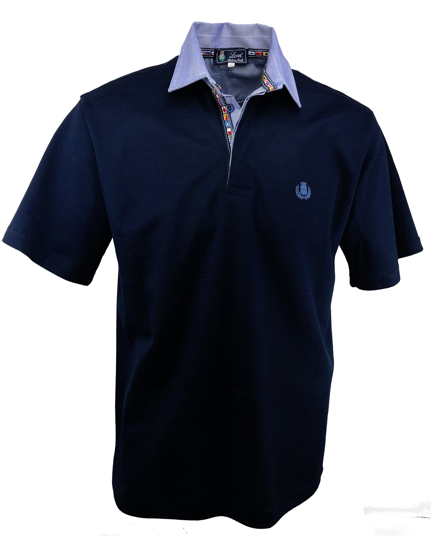 POLO Piquet Uomo Blu collo Bandierine